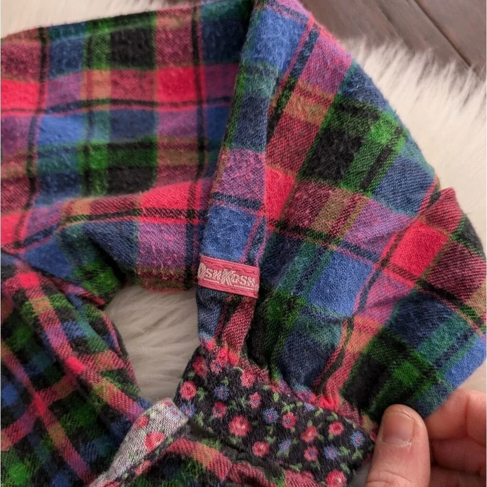 Vintage 1990s 90s Y2K Oshkosh Flannel Plaid Long Sleeve Kids Dress Size 4